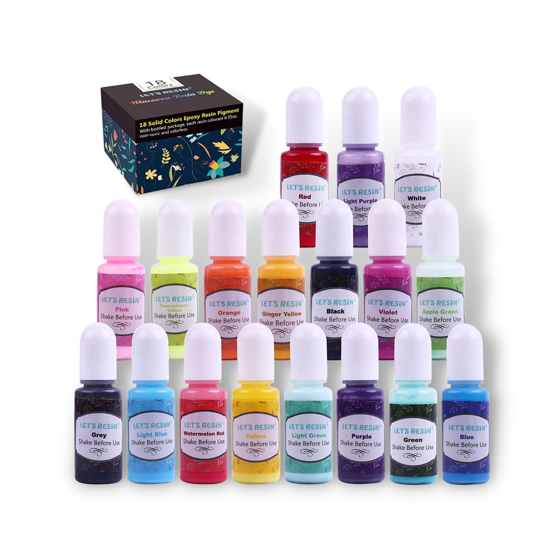 LET'S Resin Pigmento epoxi de 18 colores, colorante de resina líquida opaca  cada 0.35 onzas, tinte líquido de color sólido para resina, joyería