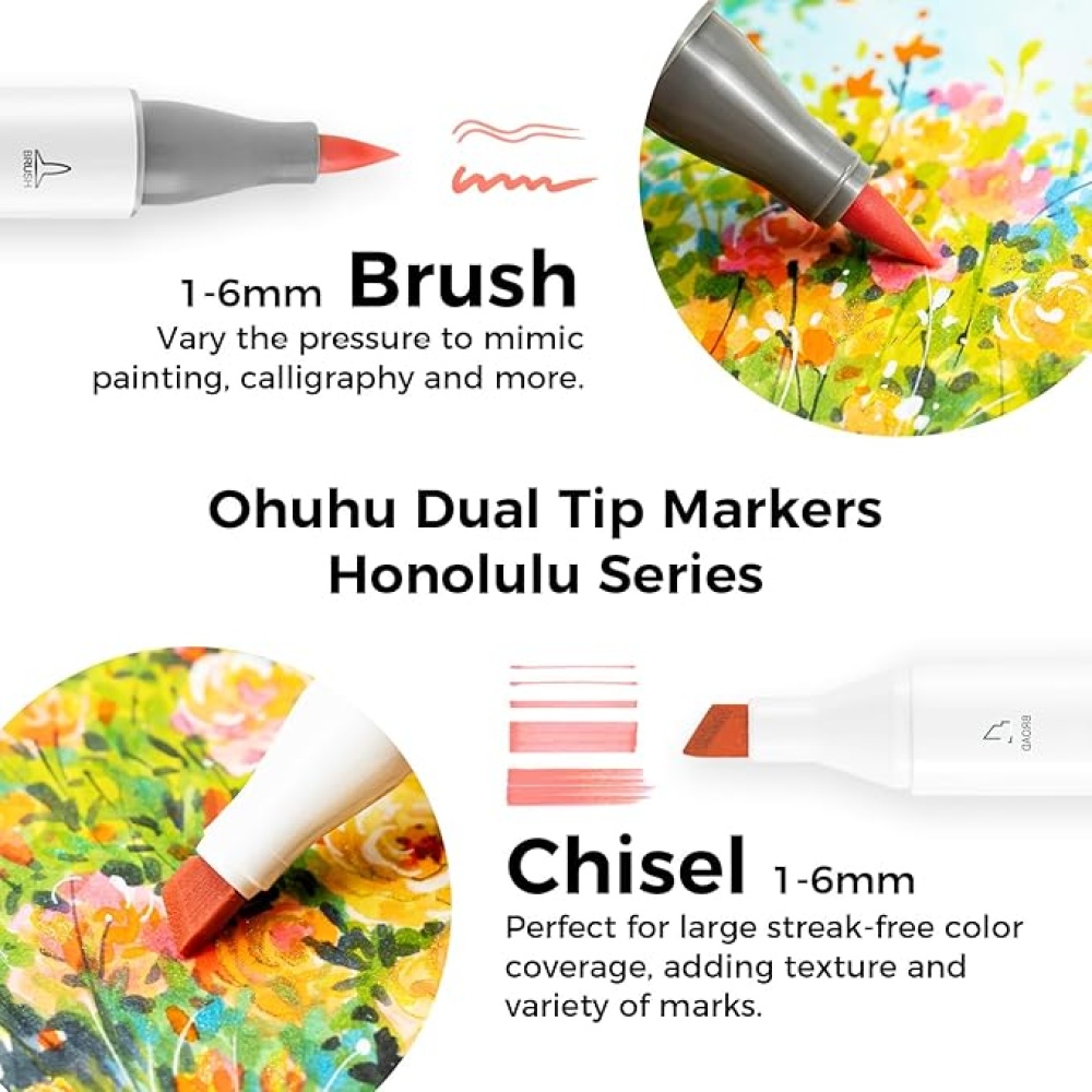 Ohuhu 48 marcadores Brush & Chisel mid-tone - Imagen 2